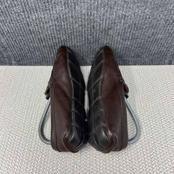 Prada Logo Pebbled Leather Driving Loafers Slip On Brown Italy Mens 7 2D2170